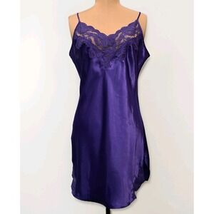 Victorias Secret Lingerie Purple Satin Chemise Nightgown Sz L Gold Label Vintage